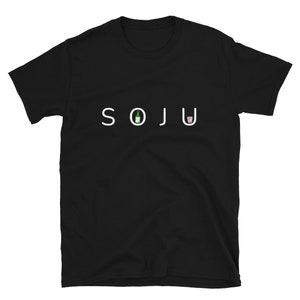 Cute Black Korean Soju Bottle and Shot Glass Logo Style Short-Sleeve Unisex T-Shirt