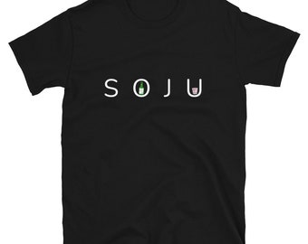 Cute Black Korean Soju Bottle and Shot Glass Logo Style Short-Sleeve Unisex T-Shirt