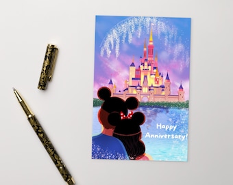 Cute Mickey and Minnie Ears Couples Happy Anniversary Standard Postcard