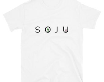 Cute Korean Soju Bottle and Shot Glass Logo Style White Short-Sleeve Unisex T-Shirt
