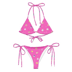 Lindo bikini de dos piezas con estampado de dibujos animados SKZoo de Stray Kids en color rosa