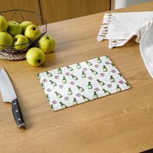 Cute Korean Soju Bottles and Shot Glasses Cartoon Pattern Glass Cutting Board