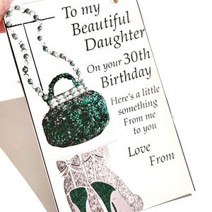 Étiquette cadeau personnalisée 30e anniversaire pour fille petite-fille filleule nièce soeur cousine 30e sac et chaussures design souvenir unique