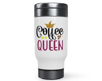 Coffee Queen Stainless Steel Travel Mug with Handle, Perfect Gift for Mom, Women, Coffee Lovers - Funny & Cute Mugs with Unique Design