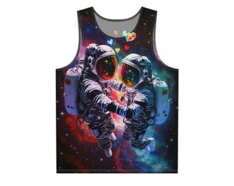 To the Moon and Back (Men's All Over Print Tank) Outer Space Hearts Moon Stars Love Floating