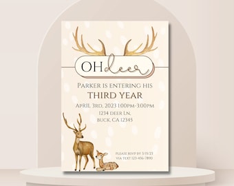 Oh Deer Birthday Digital Download Invite [Editable]