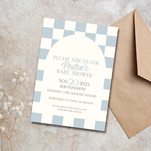 Blue Checkered Baby Shower Invitation [Editable]