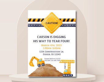 Construction Birthday Digital Download Invite [Editable]