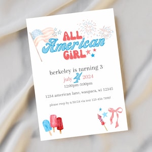 All American Girl Birthday Invitation Digital Download [Editable]