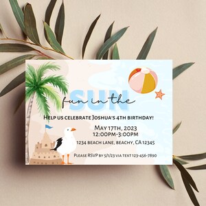Strand Geburtstag Digital Download Invite [Bearbeitbar]