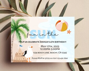 Beach Birthday Digital Download Invite [Editable]