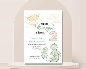 Descarga digital del cumpleaños del dragón [Editable]