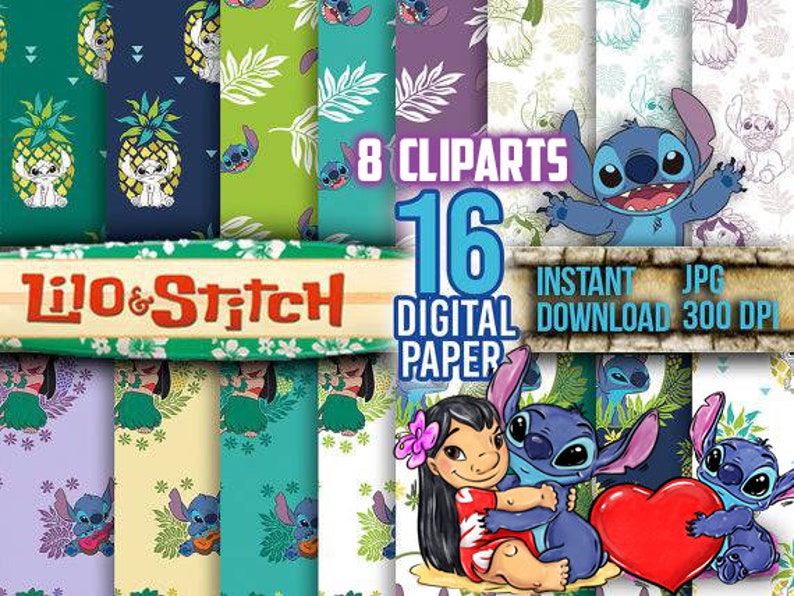 Lilo & Stitch Clipart PNG Digital Image Digital Paper, Clip Art INSTANT