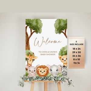 Greenery Safari  A Little Wild One Baby Shower Welcome Sign, Safari Jungle Baby Shower Poster, Greenery Safari Animals Baby