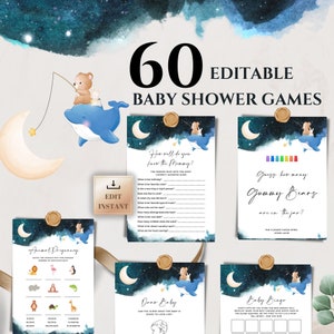 Over the Moon Baby Shower Games Bundle - Editable Baby Shower Games - Digital Little Star Baby Shower Games - Printable Instant Download
