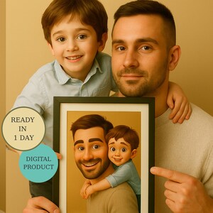 Presente personalizado para pais, retrato de desenho animado para pais e filhos, caricatura, caricatura de pai, retrato de superpai, presente de pai, presente de dia dos pais