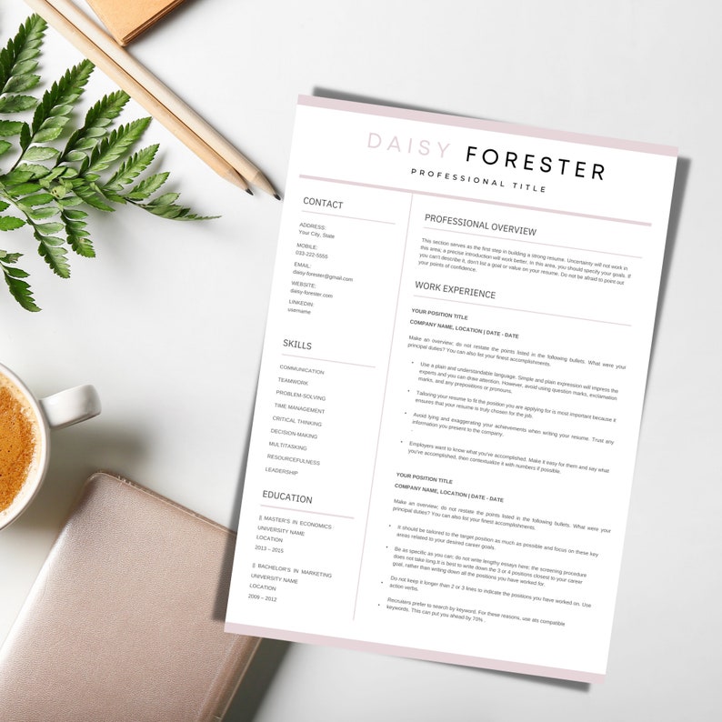 Professional Resume Template for Google Docs , Word & Pages Clean CV Template , Resume and Cover Letter Template image 4