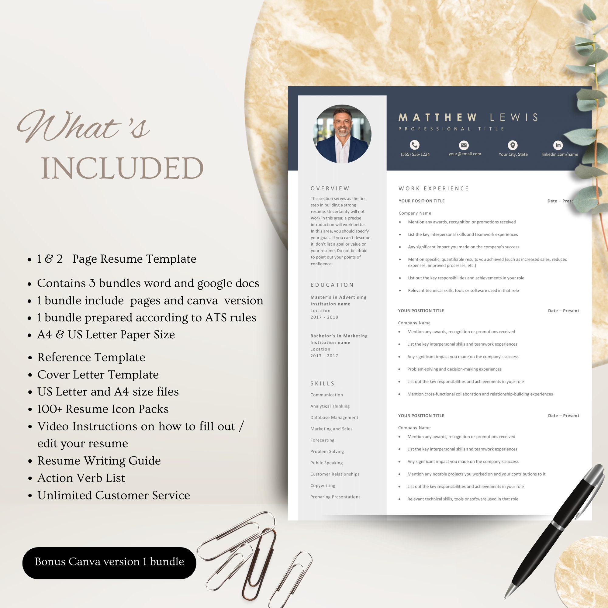Google Docs Resume ATS Template for Word & Pages Resume Clean CV ...