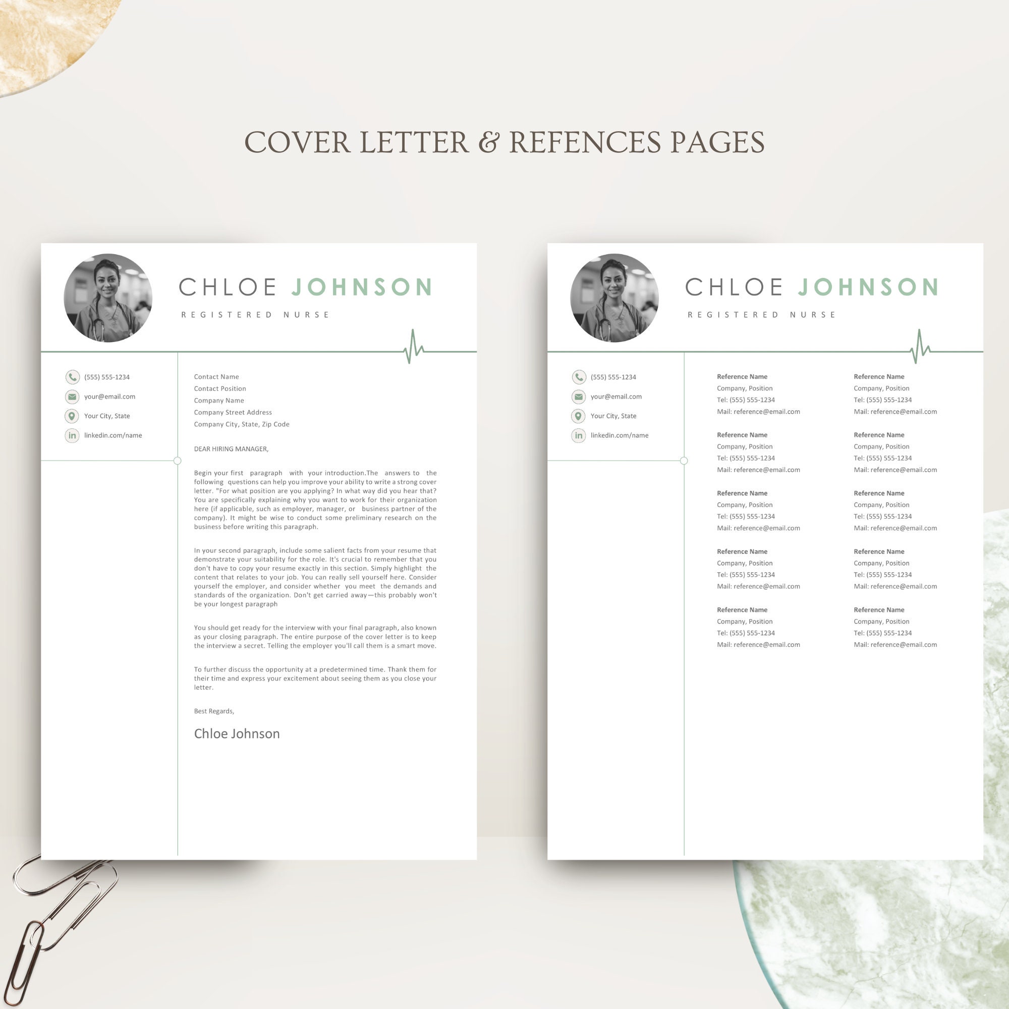 Nursing Resume Google Docs Template for Word & Pages Clean CV Template ...