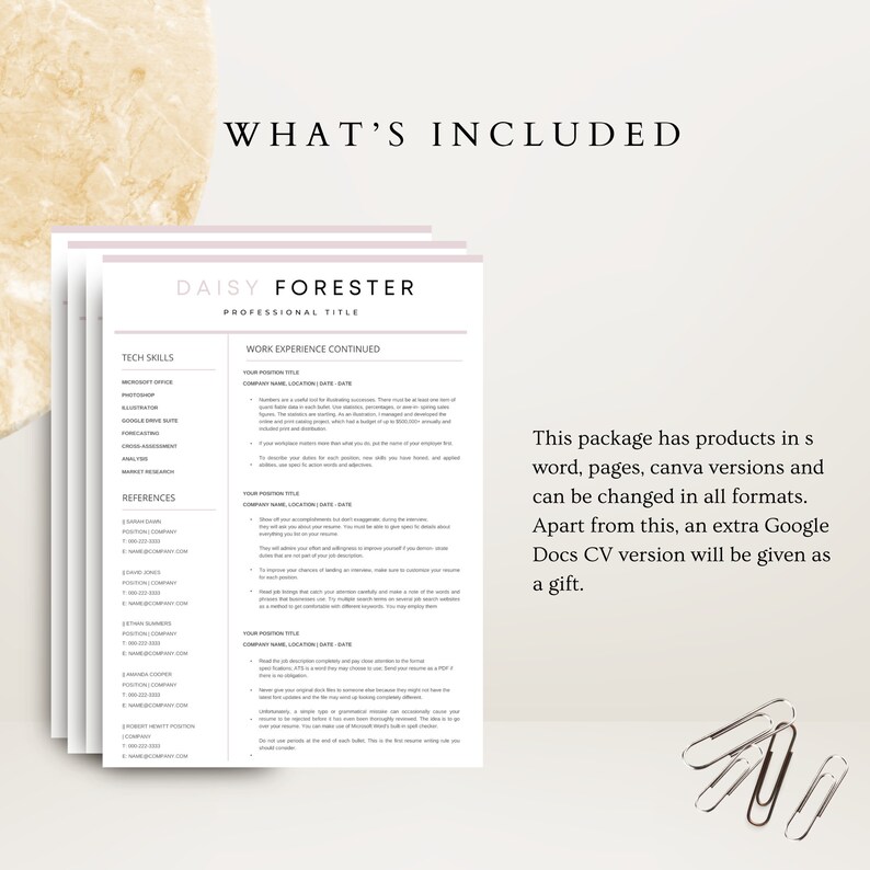 Professional Resume Template for Google Docs , Word & Pages Clean CV Template , Resume and Cover Letter Template image 5