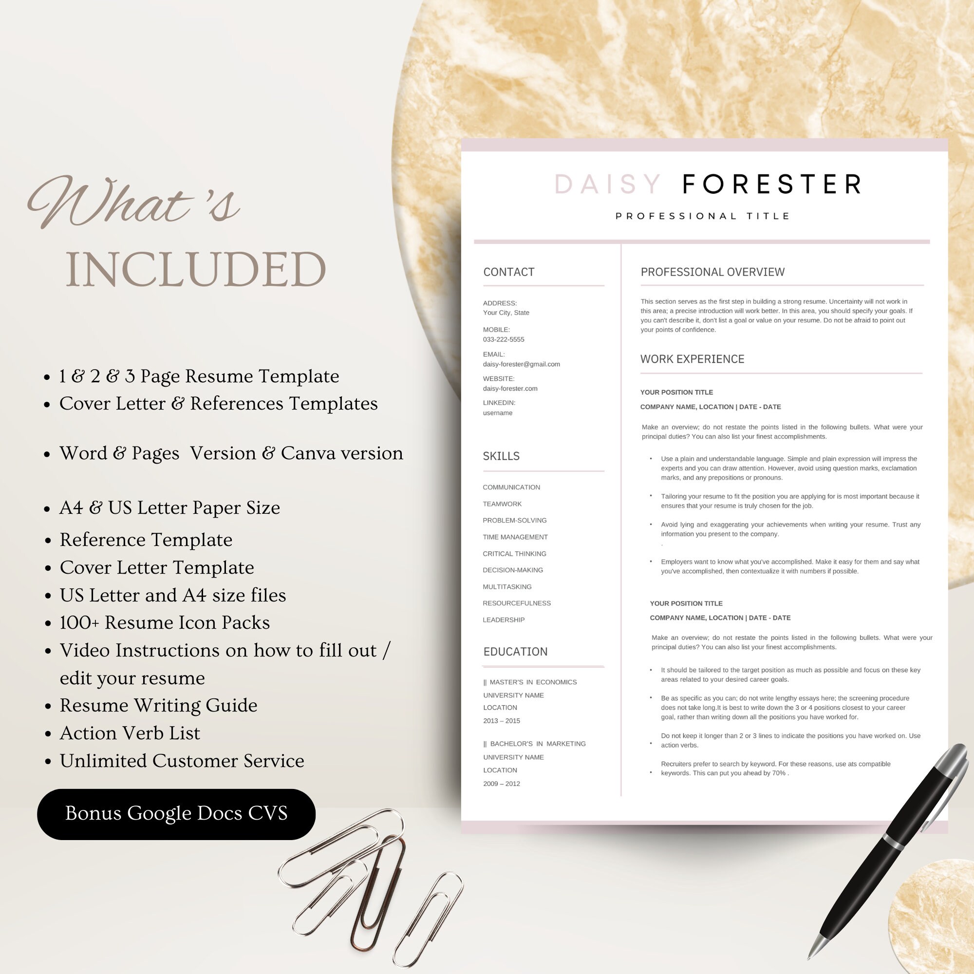 Professional Resume Template for Google Docs , Word & Pages Clean CV ...