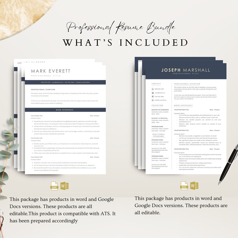 Google Docs Resume ATS Template for Word & Pages Resume Clean CV ...