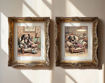 Dachshund Tea Time Print: Creepy Wiener Dog Cottagecore Art (Digital Download)