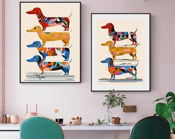 Abstract Dachshund Print: Colorful Sausage Dog Wall Art (Digital Download)