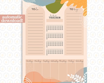 Planner settimanale stampabile: monitoraggio delle abitudini, elenco delle cose da fare (download digitale)