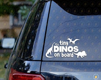 Tiny Dinos On Board Car Decal - Customizable Colors