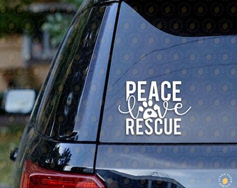 Peace Love Rescue Decal - Pawprint Car Window Sticker
