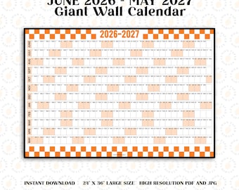 2026-2027 YEAR AT A GLANCE Giant Calendar - June-May - Downloadable Calendar - Instant Download