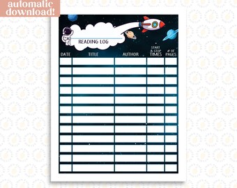 Registro di lettura spaziale: registro di lettura stampabile (download digitale)