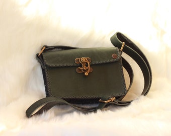 Handgemaakte leren tas - vintage groene crossbody