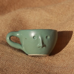 Handmade Ceramic Face Mug - Espresso/Macchiato Size - Mint Blue