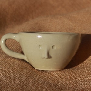 Handmade Ceramic Face Mug - Latte Size - Enamel White