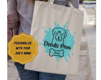 Bleu Reign Personalized 'I Love My Dog' Linen Tote Bag - Reusable Grocery Bag, 28"x19", Custom Name - View #6