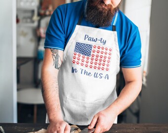 Paw-ty in The USA Flag Apron 4th of July Dog Dad Gift USA Dad BBQ Gear Dog Lover Gift Dog Mom Apron Gift for Him