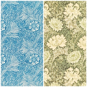 May include: Two floral patterns, one in blue and white, the other in green and white. Both patterns feature stylized flowers and leaves.