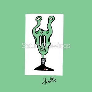 Alien with Glasses- Wall Art Drawing (PNG JPEG PDF Digital Download)