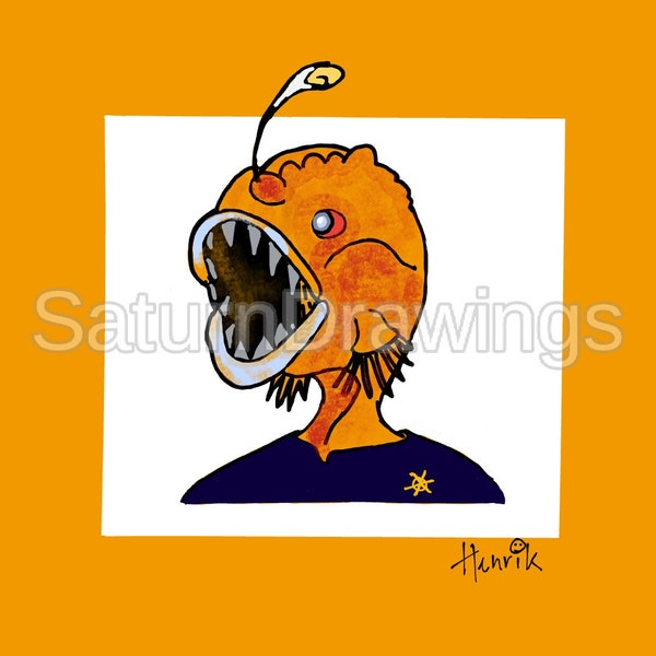 Sci Fi Alien Fisherman Original Drawing (PNG JPEG PDF Digital Download)
