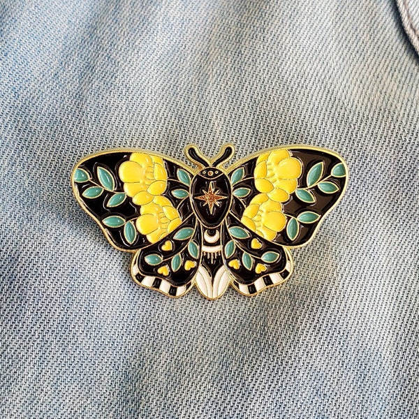 Floral Butterfly Hard Enamel Pin, Pretty Enamel Pin, Butterfly Enamel Pin, Butterfly Pin, Moth Pin, Vintage Style Brooch, Large Pin