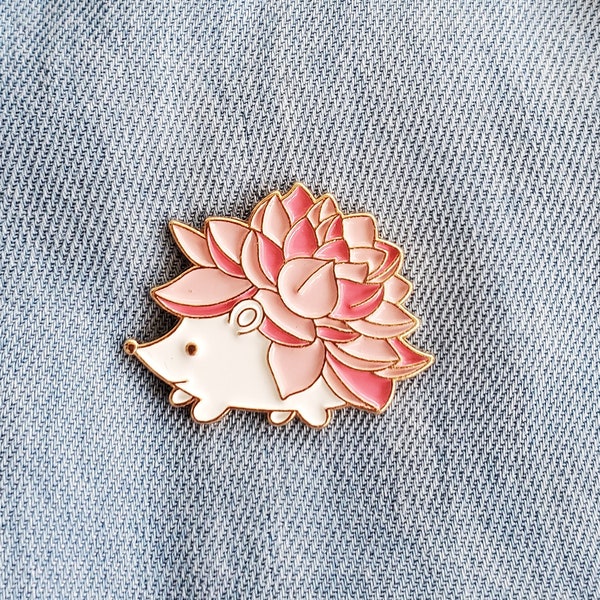 Pink Lotus Flower Hedgehog Enamel Pin, Tiny Hedgehog Pin, Pink Hedgehog Enamel Pin, Porcupine Pin, Gold Pin, Hedgehog Enamel Pin,