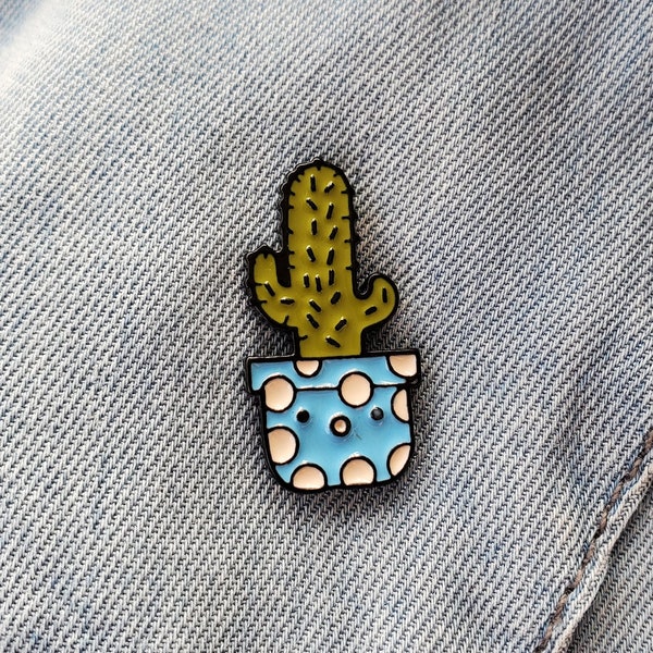 Cute Shocked Cactus Enamel Pin, Soft Enamel Pin, Funny Enamel Pin, Small Cactus Pin