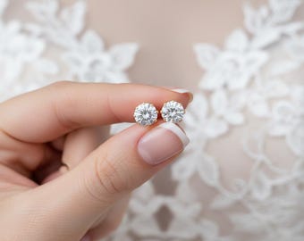 7mm Cubic Zirconia Bridal Stud Earrings, 18K Gold Filled, Minimalist Sparkle
