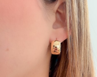 18k Gold Filled Hoop Earrings: Thick Polished Huggie Hoops, Hypoallergenic