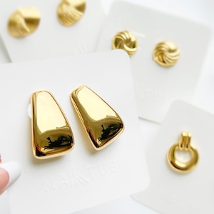 Statement Earrings, Stainless Steel, Retro Jewelry, Bold Gold Stud EarringsVintage 90's Studs, Perfect Gift for Her