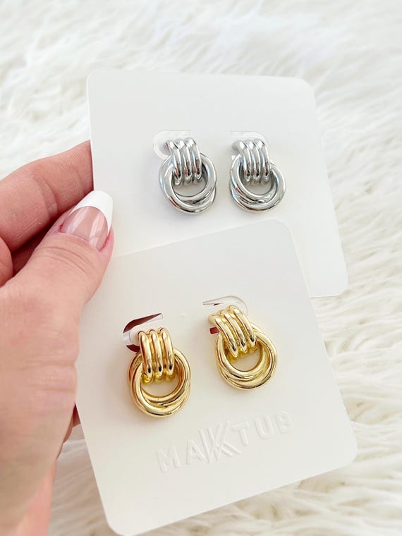 Double Hoop Stud Earrings, Knot Earrings, Vintage 90's Studs, Perfect Gift for Her