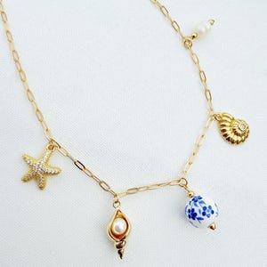 Coastal Charm Necklace • Gold Summer Necklace • Beach Jewelry • Non Tarnish Coastal Necklace • Ocean Charms • Gift for Her