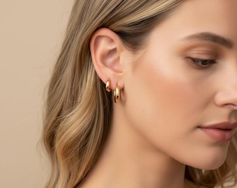 18K Gold Filled Small Huggie Hoop Earrings, Waterproof Minimalist Everyday Jewelry